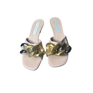 Stella McCartney Blush Pink Kitten Heel Slip On Falabella Sandal Sz 38